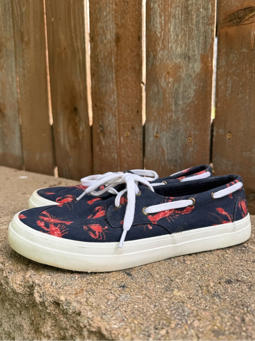 Sperry Navy Red Lobster Canvas Boat Shoe Lace Up Size 8.5